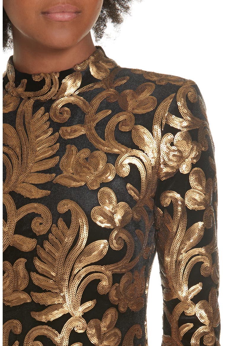 Inka Sequin Flora Dress, Alternate, color, BLACK/ GOLD