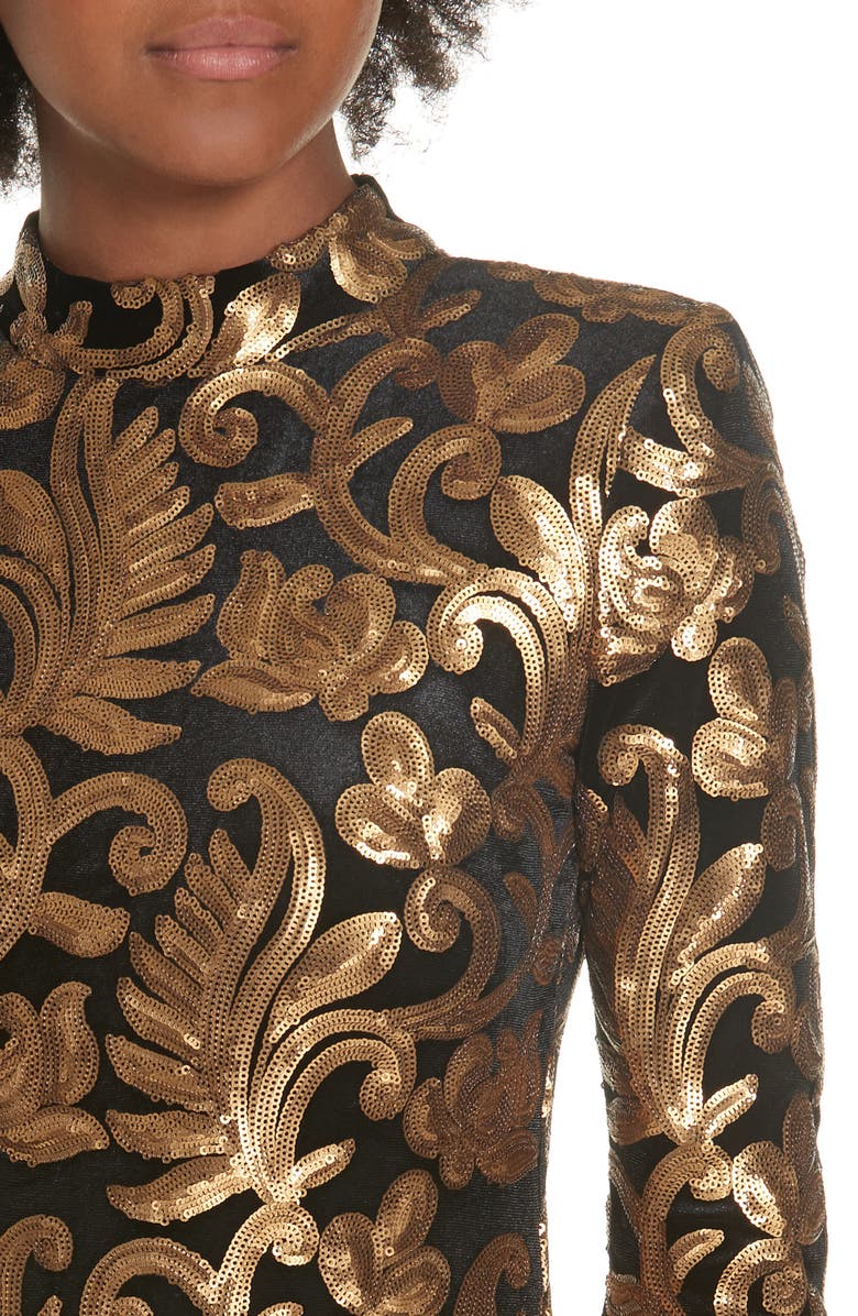 Alice + Olivia Inka Sequin Flora Dress, Alternate, color, 