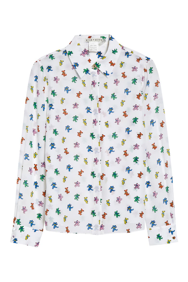 x Grateful Dead Willa Print Silk Button-Up Shirt, Alternate, color, RAINBOW BEARS