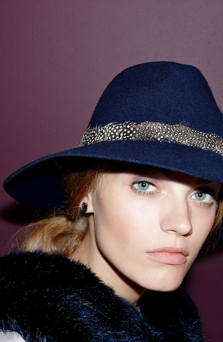 August Hat Feather Trim Floppy Felt Fedora, Alternate, color, 