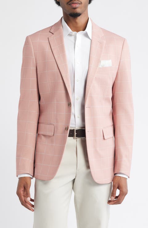 Pink Windowpane Check Knit Sport Coat (Regular & Big)