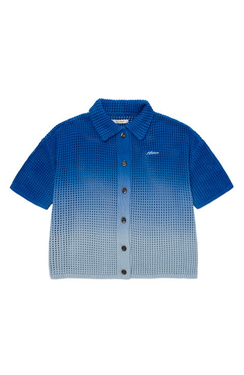 Ombré Open Stitch Button-Up Shirt
