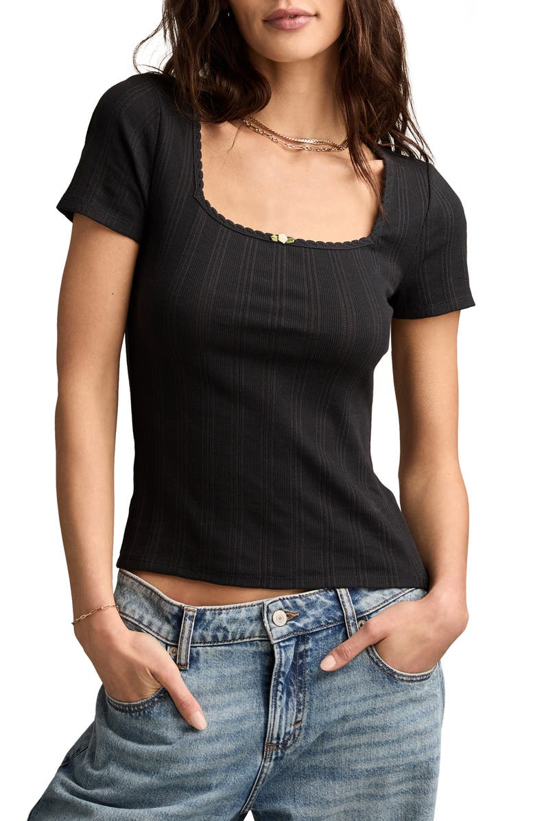 Lucky Brand Pointelle Square Neck Top, Main, color, 