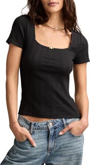 Lucky Brand Pointelle Square Neck Top