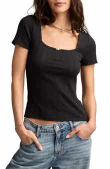 Lucky Brand Pointelle Square Neck Top
