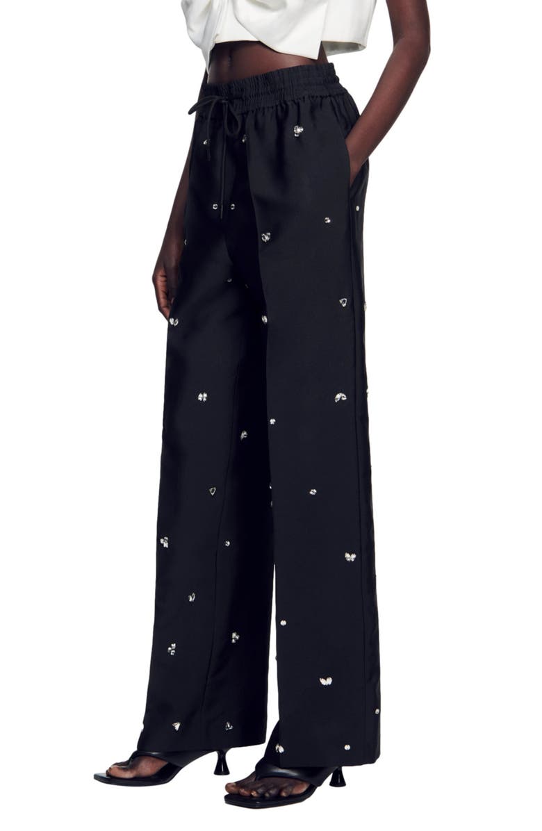SANDRO Wayne Crystal Stud Straight Leg Pants, Alternate, color, 