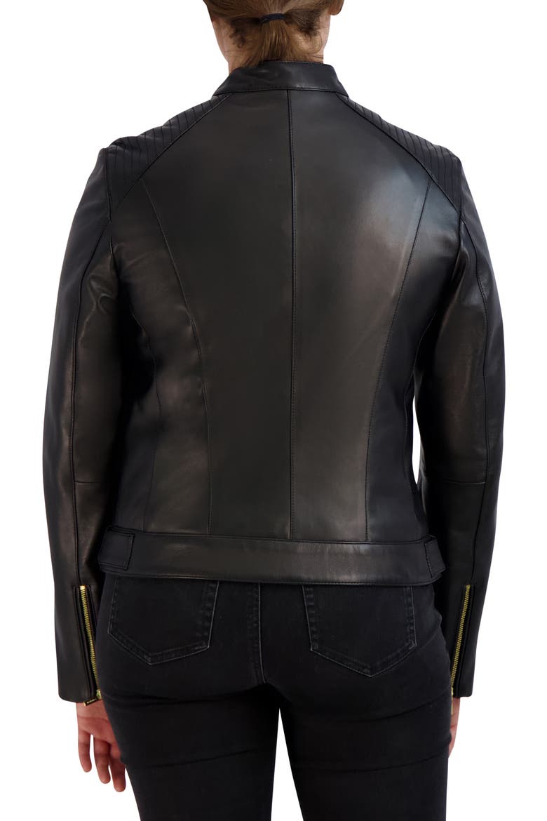 Racer Leather Jacket, Alternate, color, BLACK
