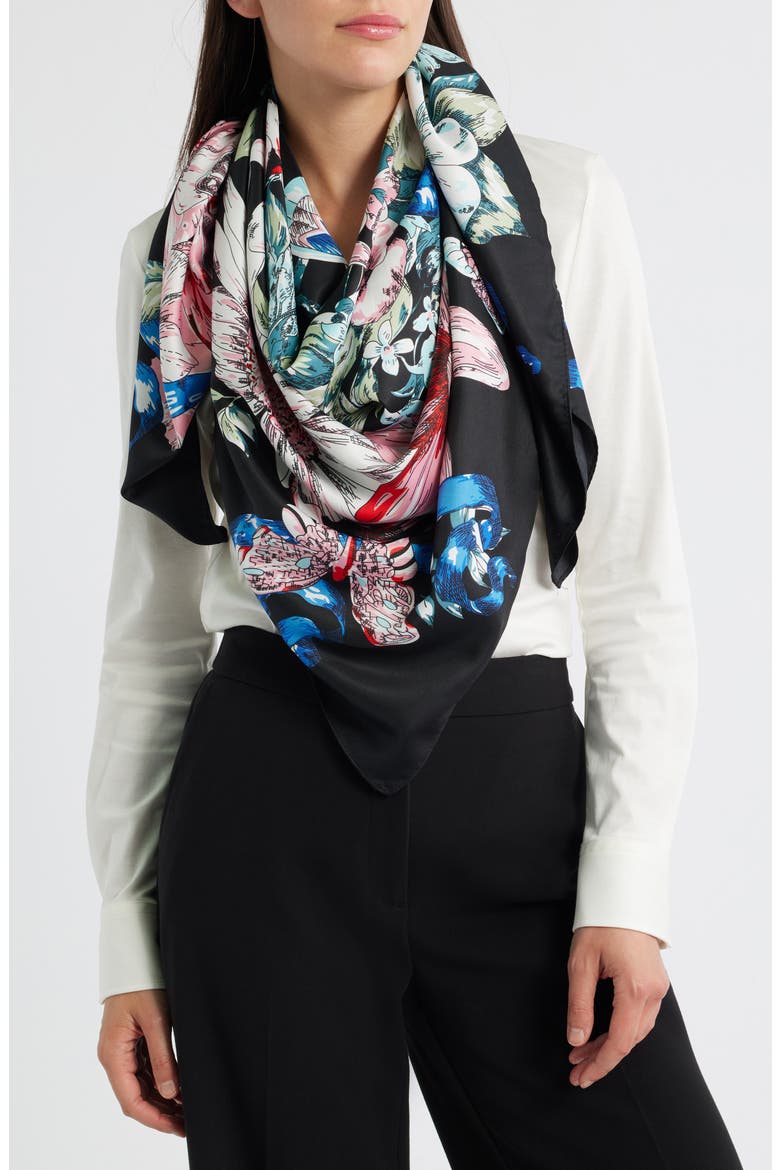 Butterfly Floral Scarf, Main, color, BLACK