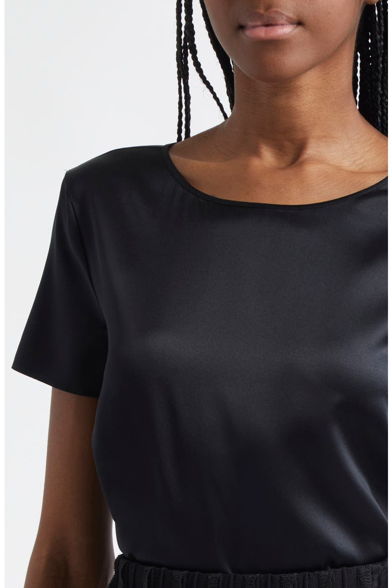 Satin Stretch Silk T-Shirt, Alternate, color, BLACK