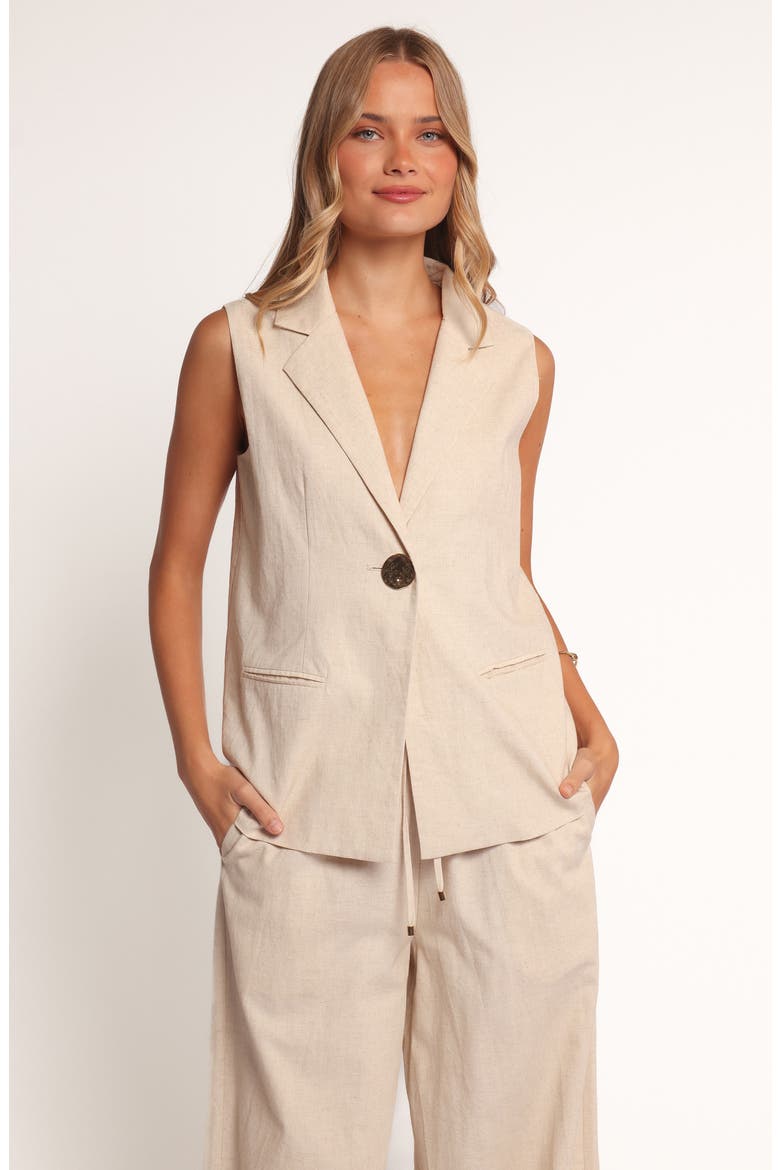 Trula One-Button Cotton & Linen Vest, Alternate, color, OATMEAL