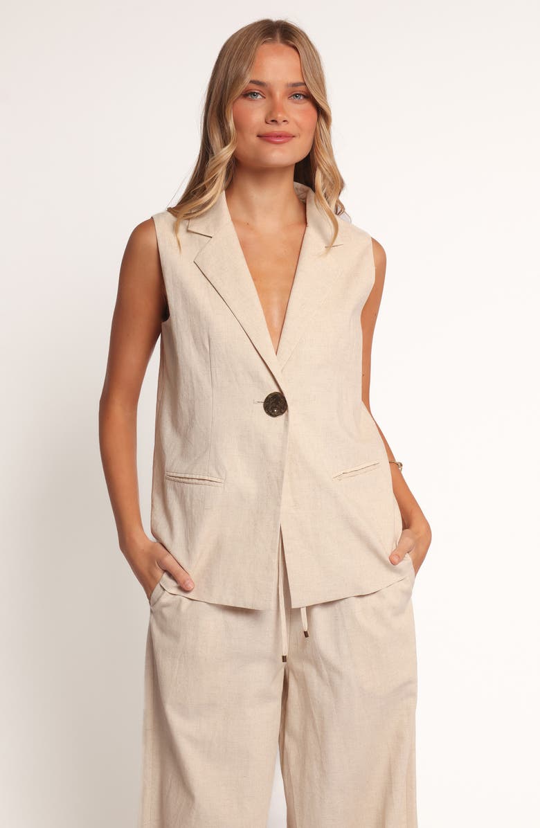 Petal & Pup Trula One-Button Cotton & Linen Vest, Alternate, color, Oatmeal