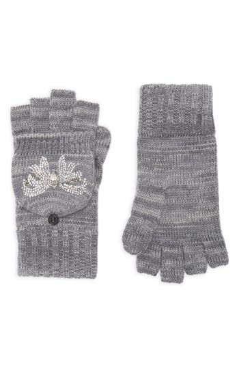 Kurt Geiger London Crystal Bow Polo Fingerless Gloves In Gray