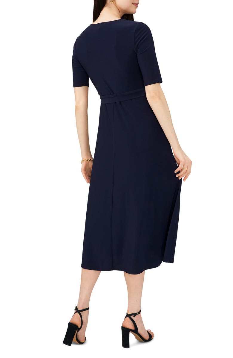 Chaus V-Neck Belted Midi Dress, Alternate, color, Navy