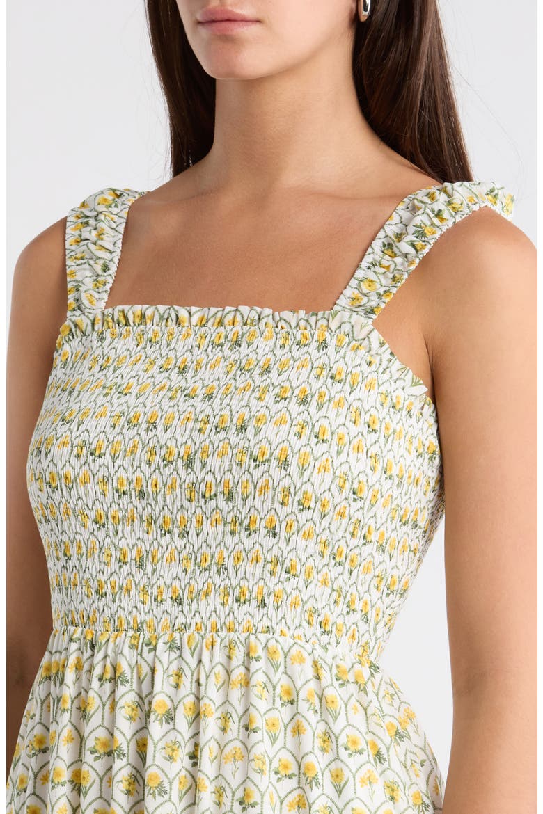 Vemmy Abstract Tayla Smocked Maxi Dress, Alternate, color, WHITE-YELLOW
