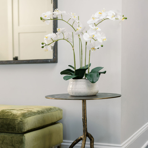 Cg Hunter Artificial 4-stem Phalaenopsis White Orchid In White