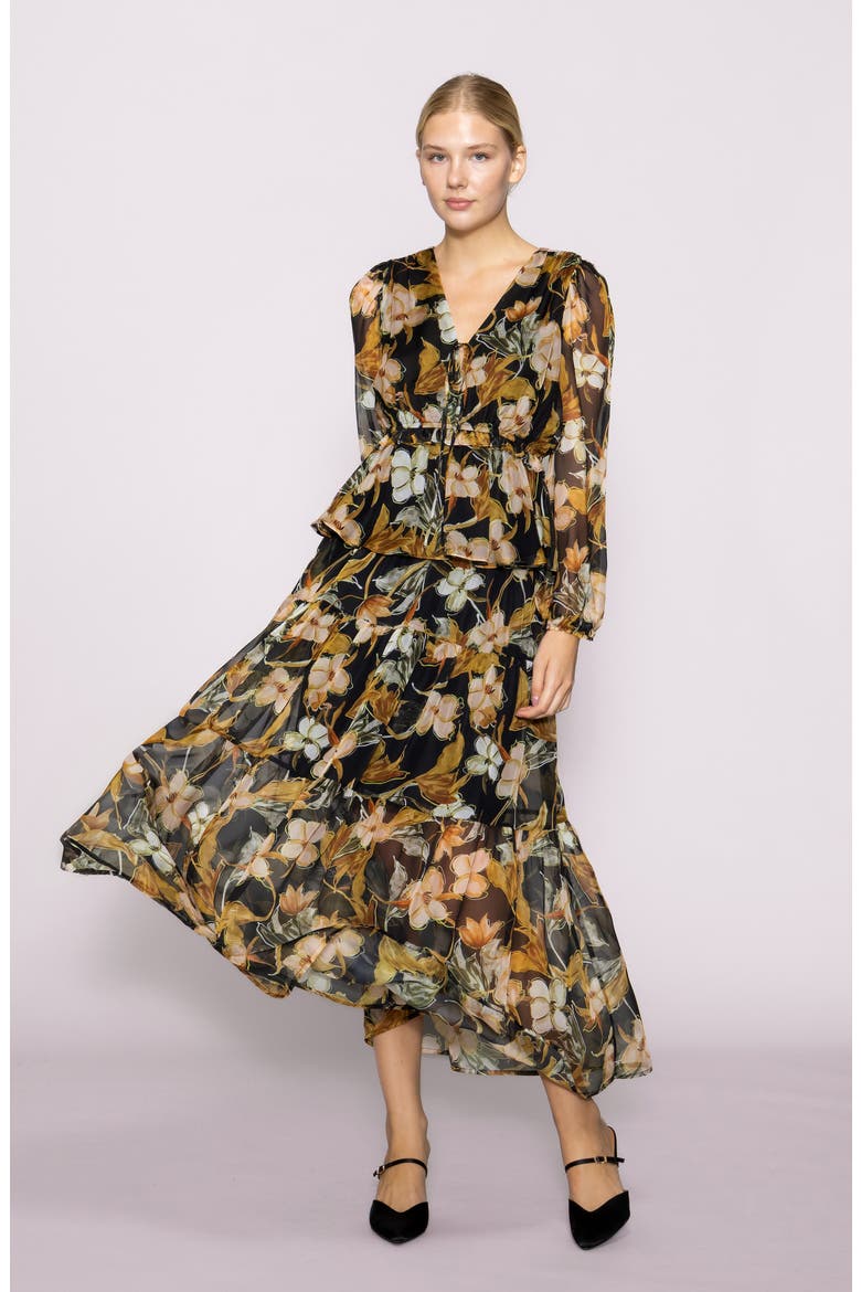 Floral Chiffon Tiered Maxi Skirt, Alternate, color, BLACK MULTI