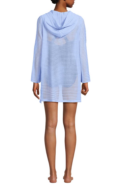 Lands' End Cotton Jersey Long Sleeve Hooded Swim Cover-up Dress In Soft Cloud Blue