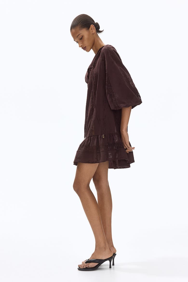 Lace-inset Tunic Dress, Alternate, color, Dark brown