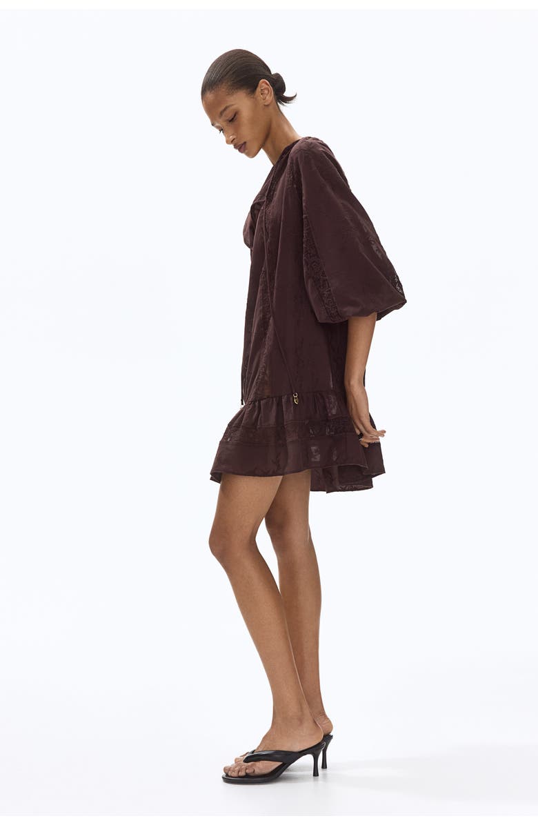 H&M Lace-inset Tunic Dress, Alternate, color, Dark Brown