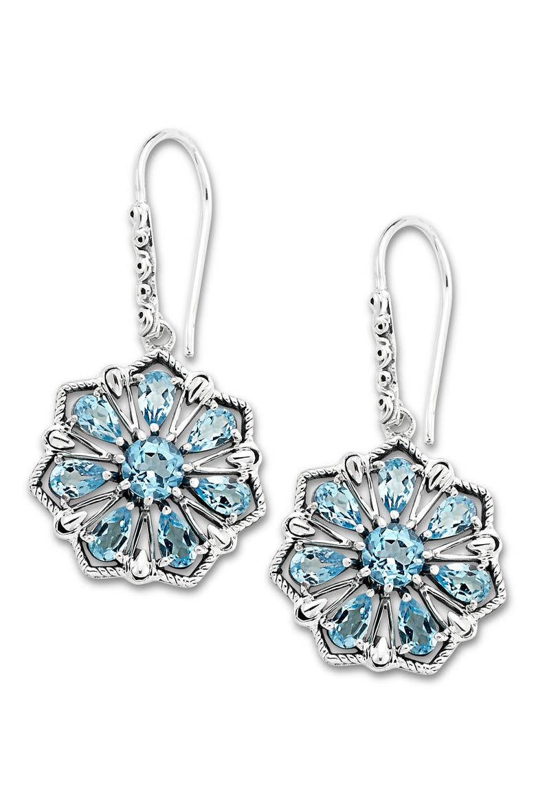 Sterling Silver Semiprecious Stone Flower Drop Earrings, Main, color, BLUE