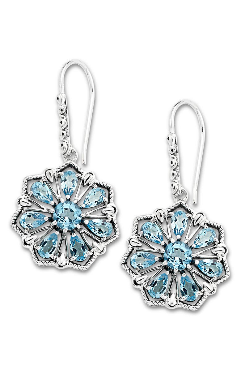 SAMUEL B. Sterling Silver Semiprecious Stone Flower Drop Earrings, Main, color, Blue