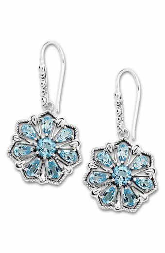 Sterling Silver Semiprecious Stone Flower Drop Earrings