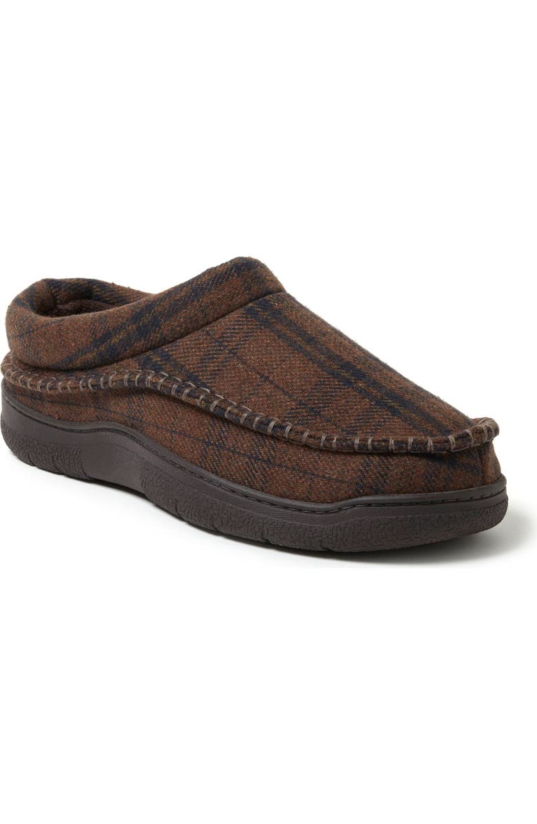 DEARFOAMS Thompson Plaid Moccasin Toe Clog Slipper, Main, color, Brown