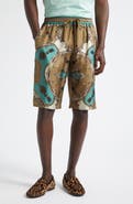 Dolce&Gabbana Cavallo Print Silk Bermuda Shorts