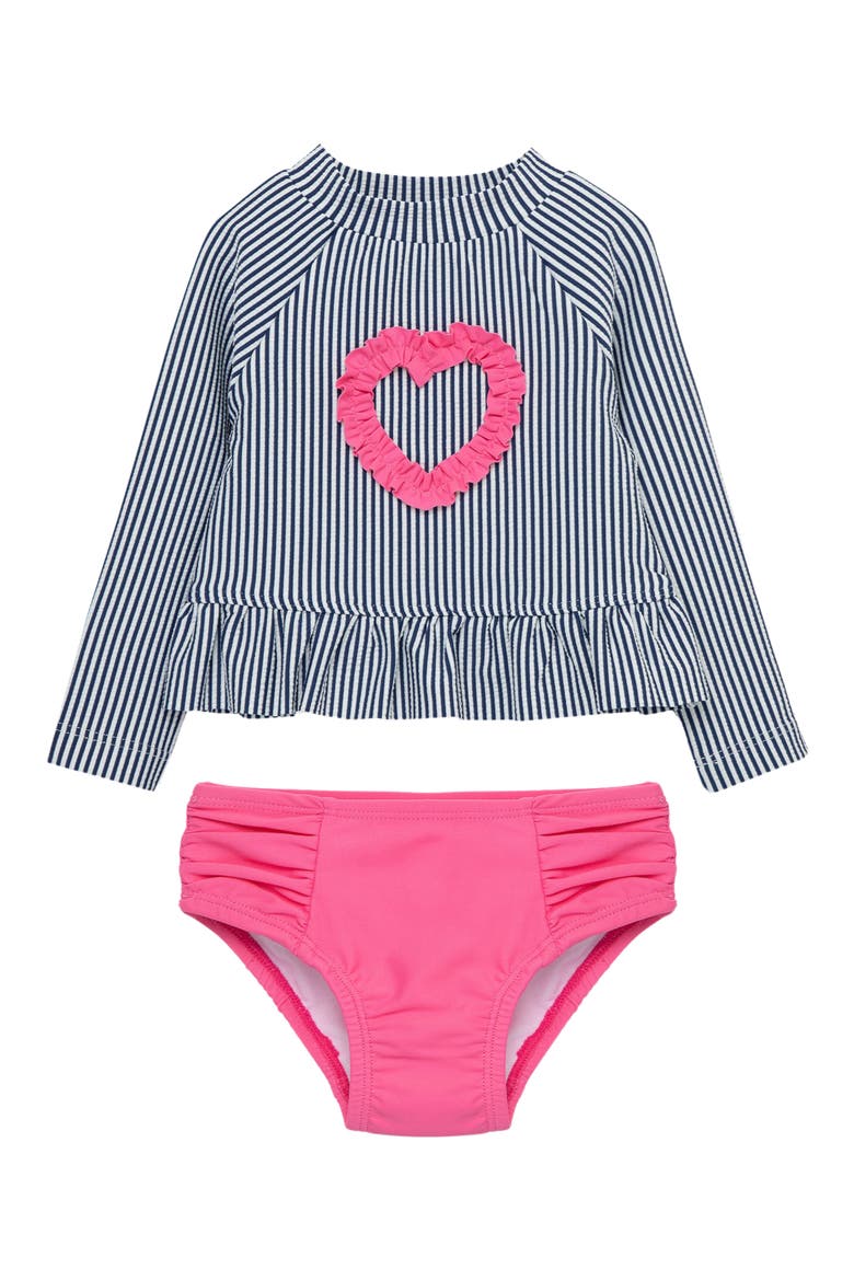 Heart Long Sleeve Two-Piece Rashguard Swimsuit, Main, color, BLUE