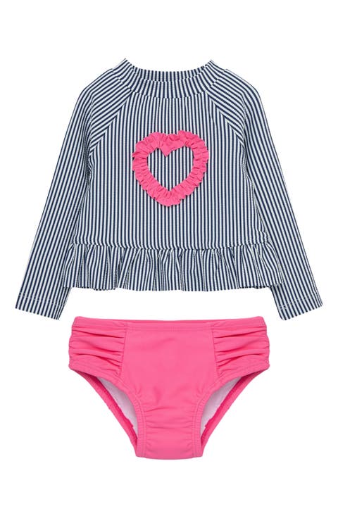 Heart Long Sleeve Two-Piece Rashguard Swimsuit (Baby)