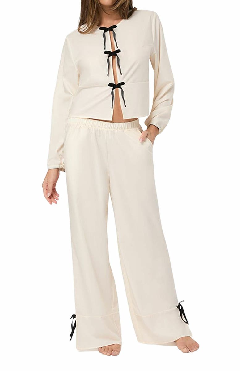 WeWoreWhat Tie Sleep Bottoms, Alternate, color, Ivory/Black