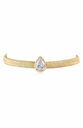 Teardrop Cubic Zirconia Herringbone Chain Bracelet