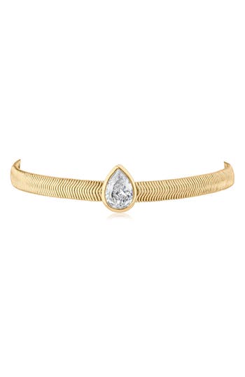 Cz By Kenneth Jay Lane Teardrop Cubic Zirconia Herringbone Chain Bracelet In Gold