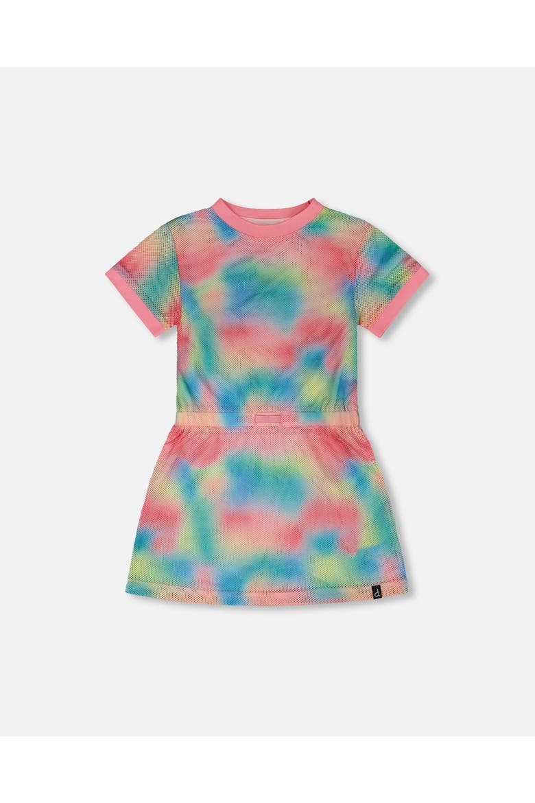 Mesh Short Sleeves Elastic Waist Beach Dress, Main, color, Multicolor