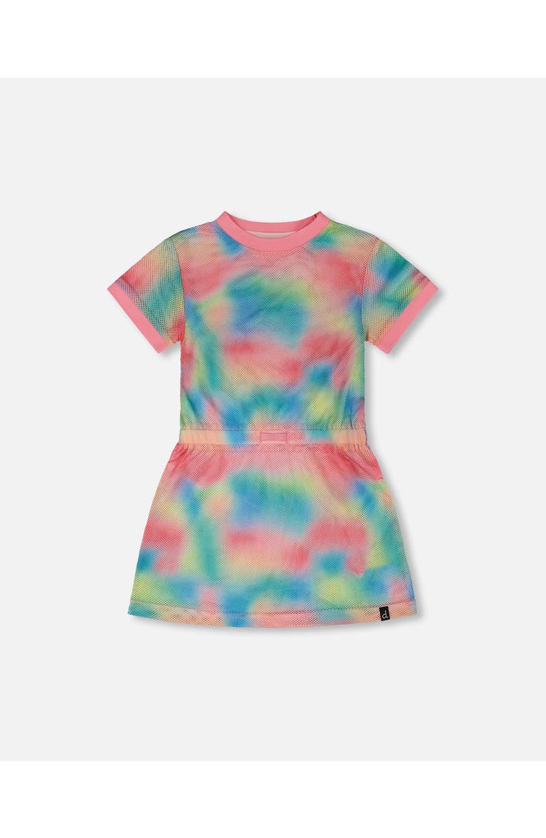 Deux par Deux Mesh Short Sleeves Elastic Waist Beach Dress, Main, color, Multicolor