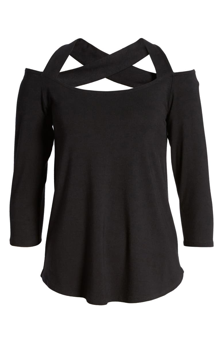 Loveappella Cold Shoulder High/Low Top, Alternate, color, 