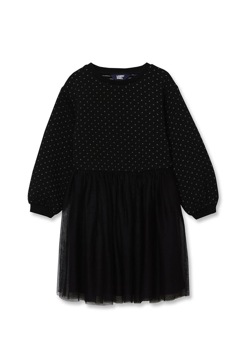 Girls Long Sleeve Mixed Media Dress, Main, color, Black
