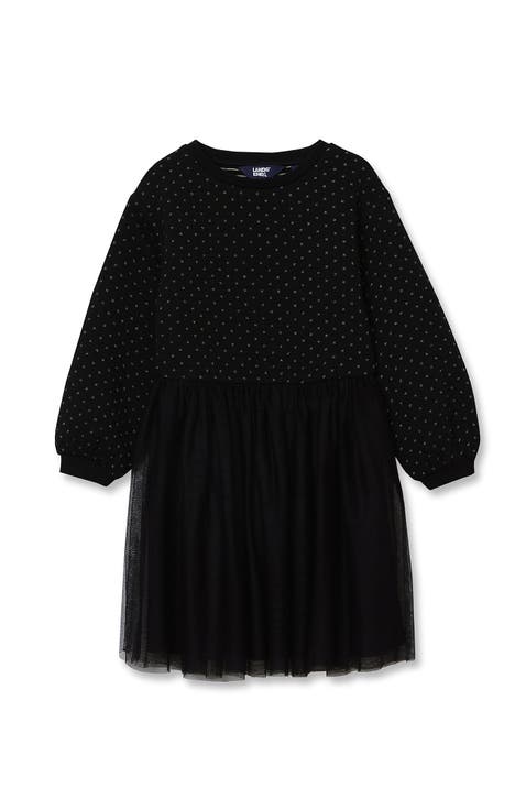 Girls Long Sleeve Mixed Media Dress