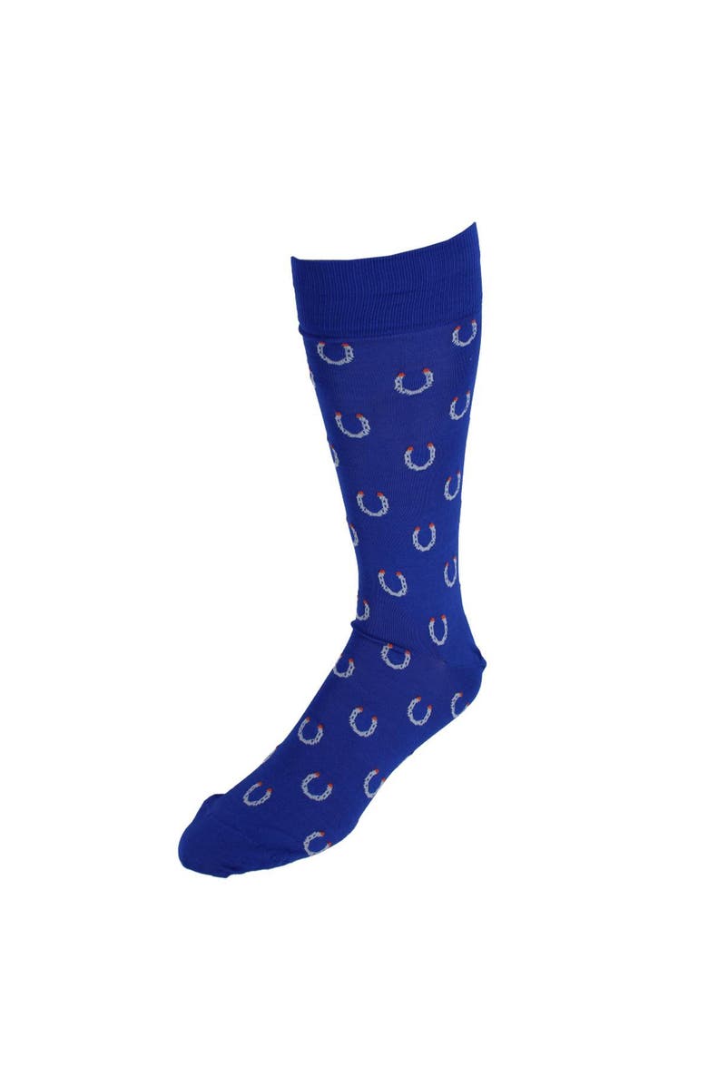 Trafalgar Lucky Horseshoe Over The Calf Pima Cotton Novelty Dress Sock, Main, color, Clematis Blue