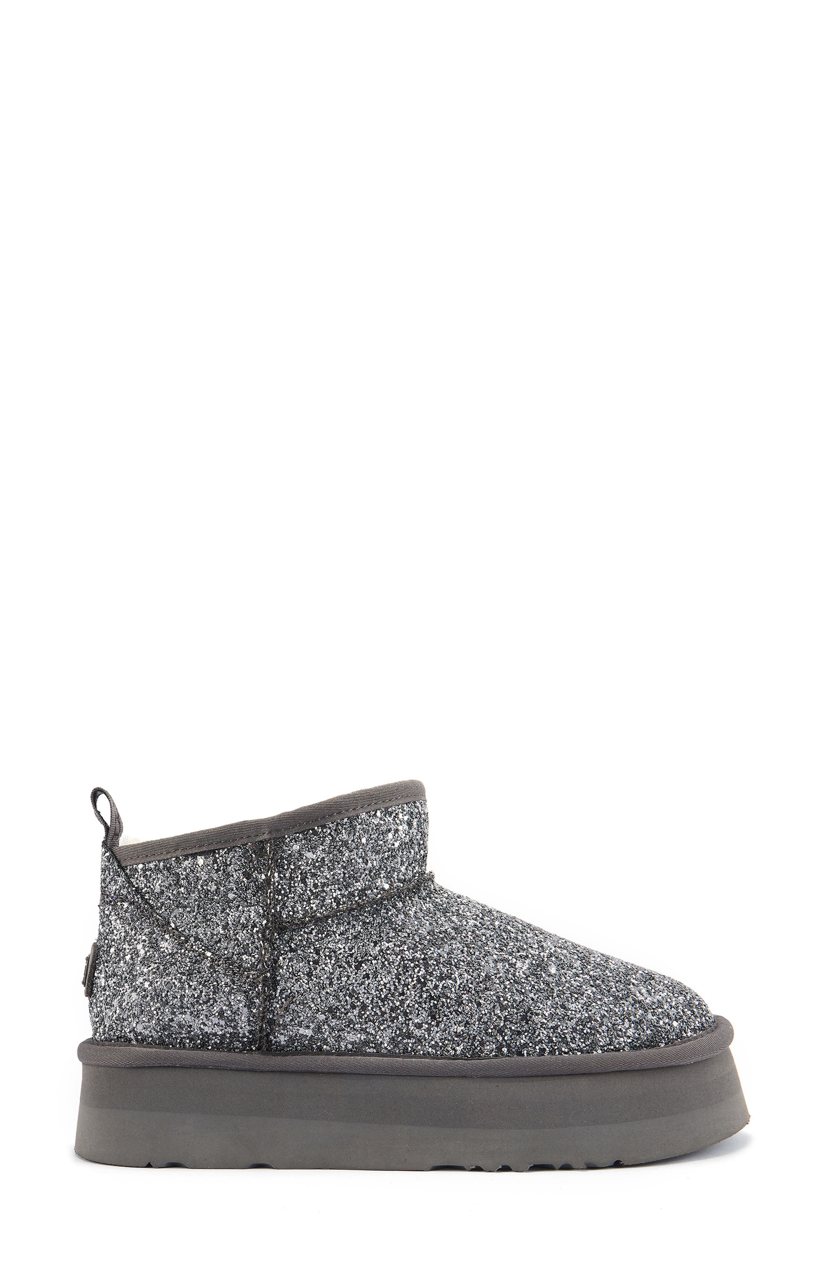 Australia Luxe Collective Cosy Genuine Shearling Glitter Ultra Platform Bootie, Alternate, color, Pewter