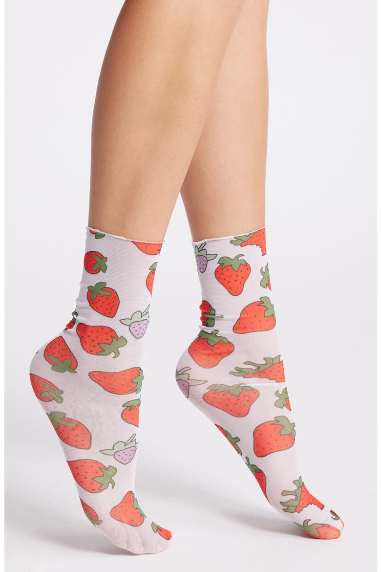 Retro Strawberry Mesh Socks, Main, color, NUDE