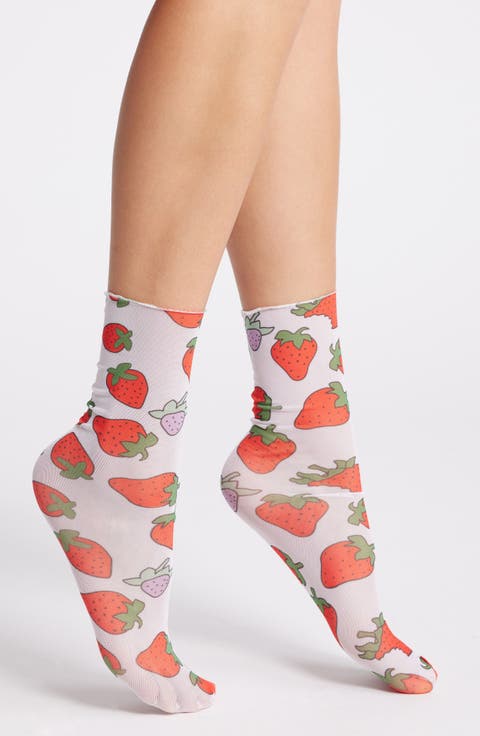 Retro Strawberry Mesh Socks