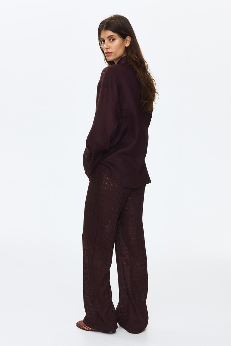 Mama Pointelle-knit Drawstring Trousers, Alternate, color, Dark brown