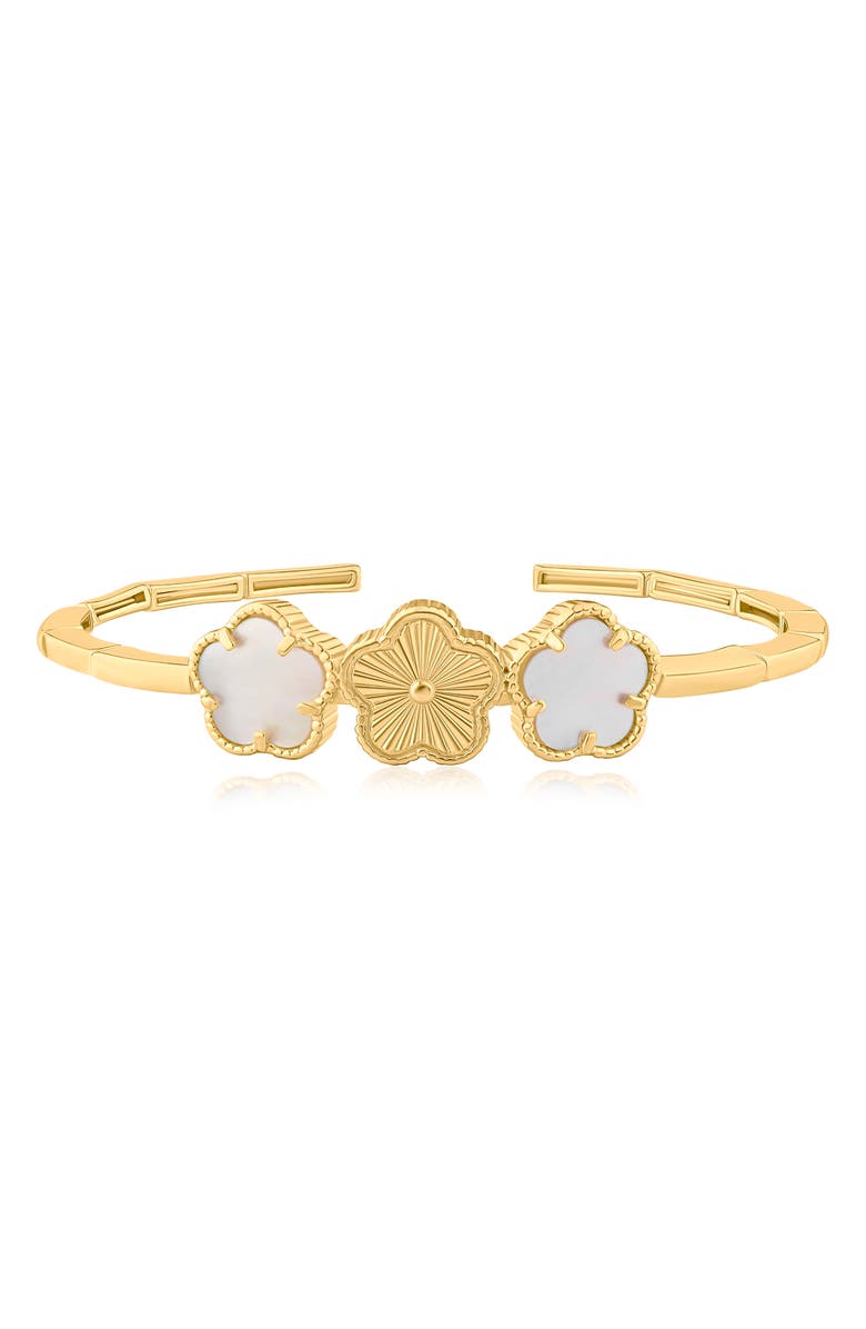 JARDIN 3 Clover Flexible Cuff Bracelet, Main, color, White/ Gold