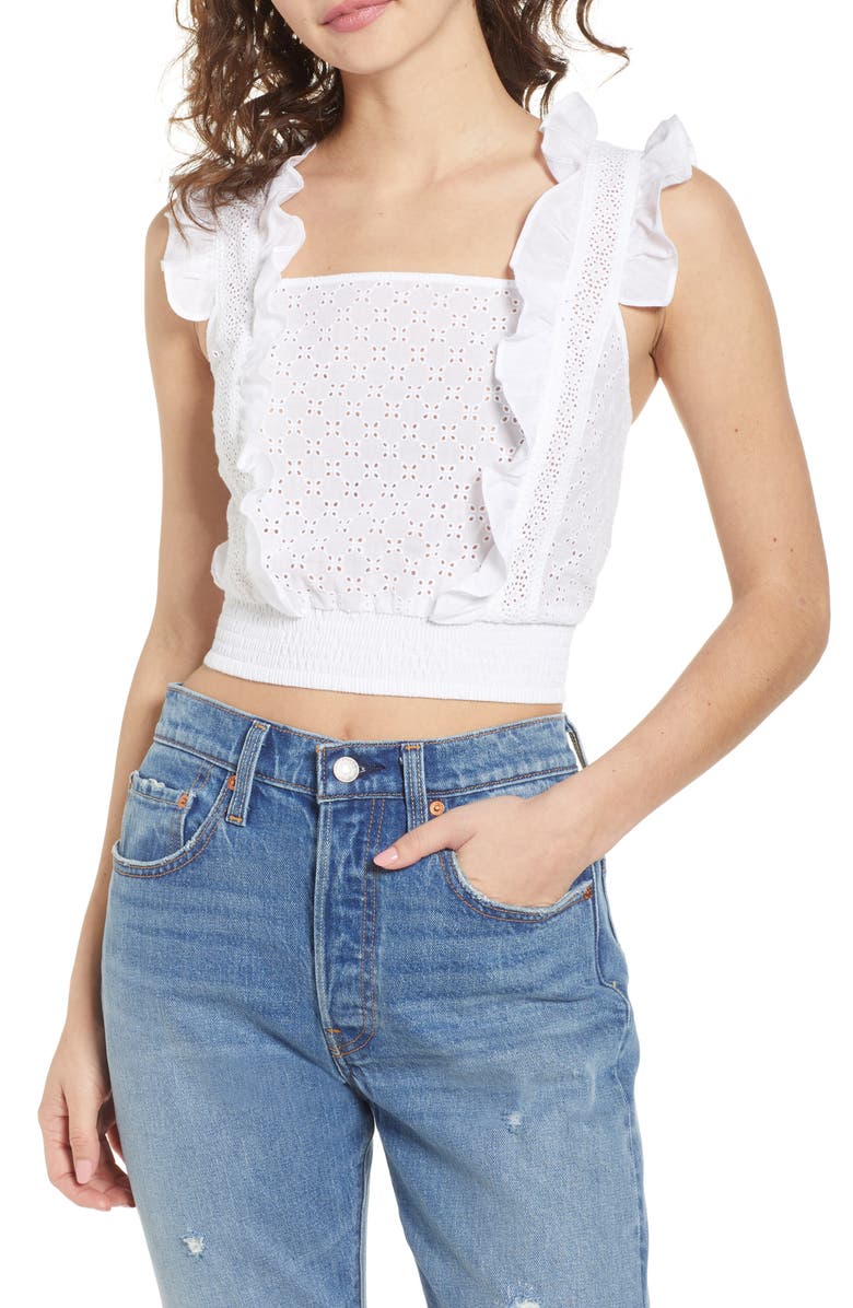 BP. Ruffle Eyelet Crop Top, Main, color, 
