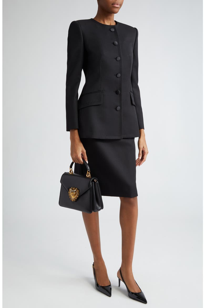 Collarless Crepe Jacket, Alternate, color, NERO