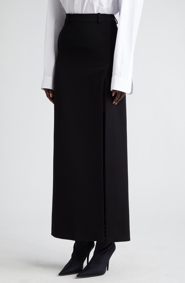 Balenciaga Slit Tailored Stretch Wool Midi Skirt, Alternate, color, 