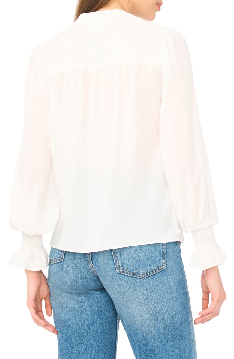 CeCe Half Placket Smocked Accent Top, Alternate, color, New Ivory