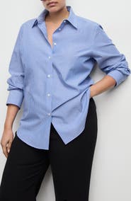 MANGO Stripe Poplin Button-Up Shirt