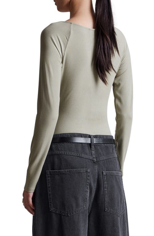 & Other Stories Long Sleeve Rib Bodysuit In Khaki Green Dusty Li